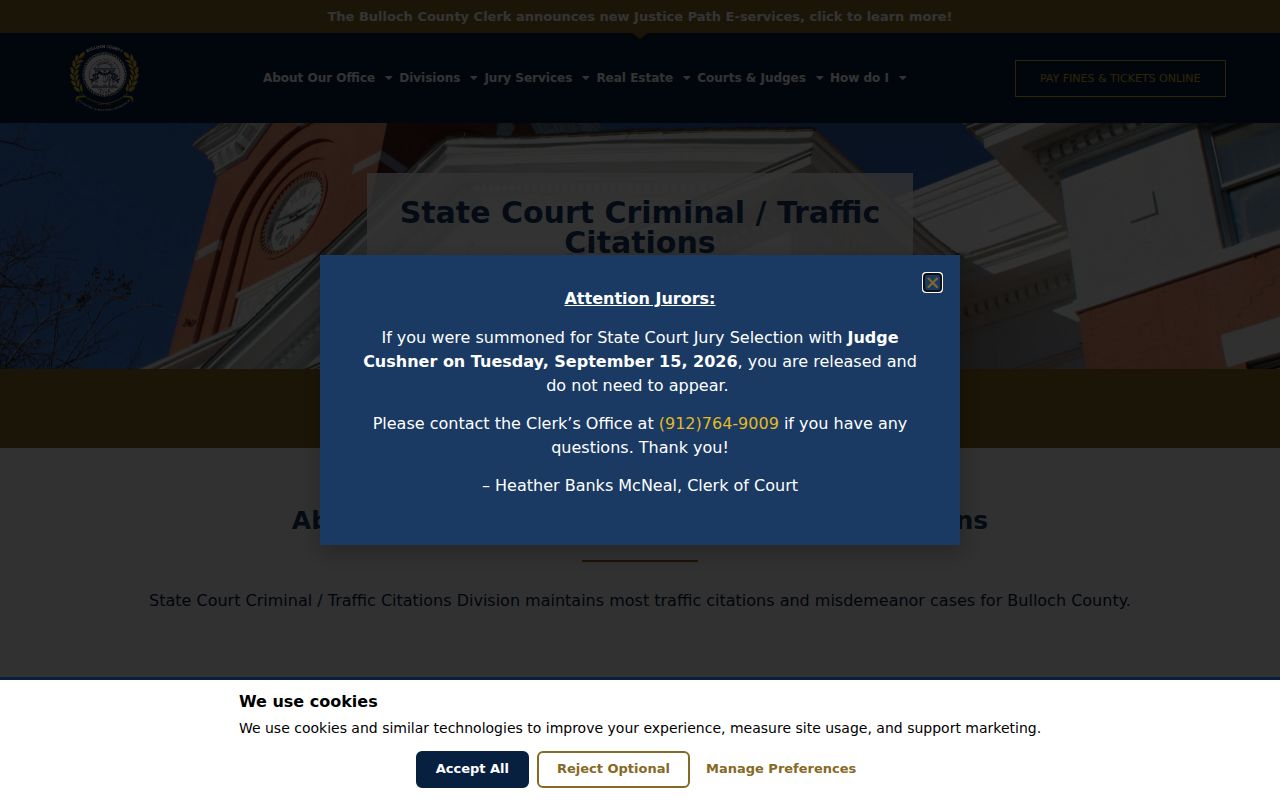 Bulloch County traffic warrant search and citation payment court page