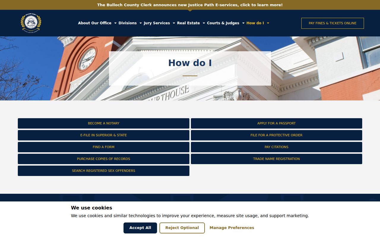 Bulloch County Clerk records request and electronic service instructions
