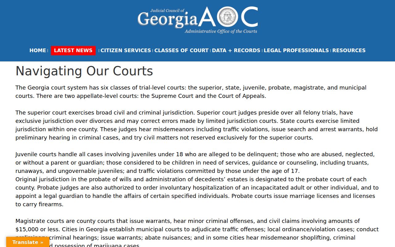 Georgia court levels relevant to Bulloch County municipal warrant routing
