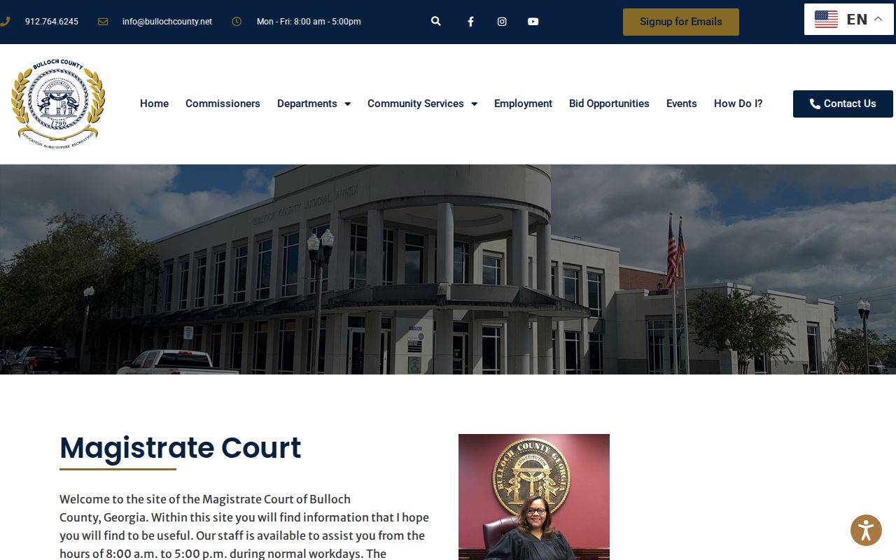 Bulloch County arrest warrant information route on the Magistrate Court page